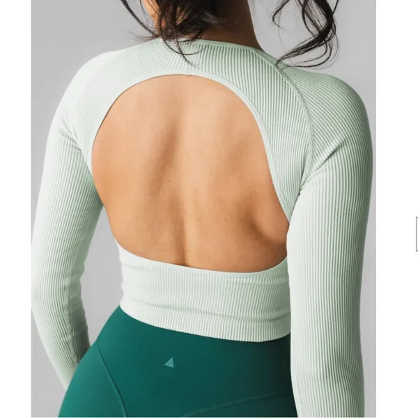PURPLE Vitality Synergy Open Back Cropped Ribbed Long Sleeve - Image 2