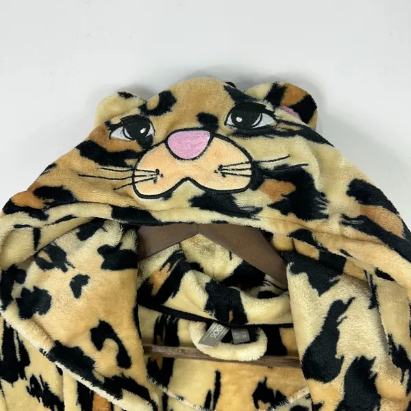 ASOS Leopard Print Robe Womens XS Tan Black Hooded Fleece Animal‎ Loungewear - Image 3