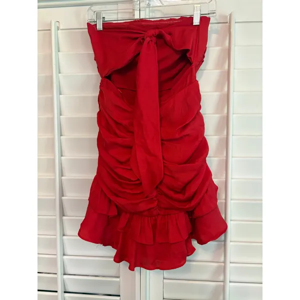 Selfie Leslie Red Annabella‎ Strapless Frill Hem Mini Dress Size Medium - Image 3