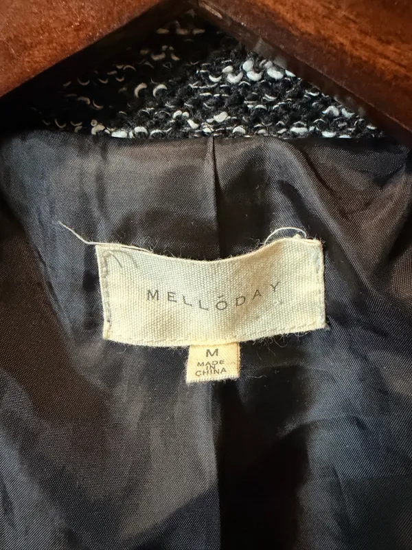 Black White Textured Long Blazer Size M - Image 3