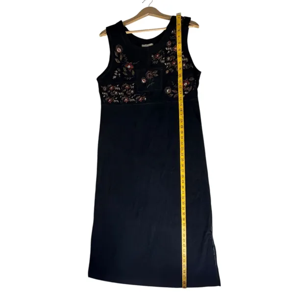 White Stag VTG Black Sleeveless Floral Embroidered Midi Jumper Dress Medium Boho - Image 7