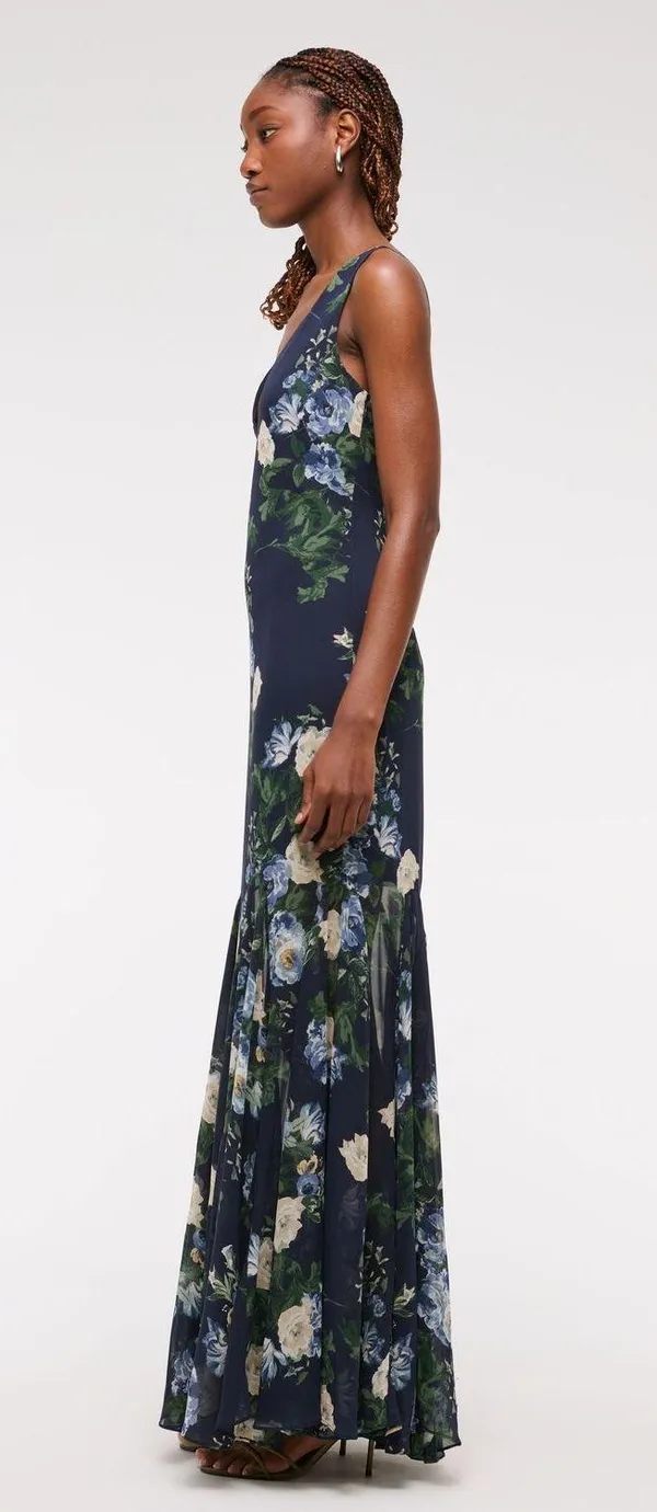 Abercrombie & Fitch Navy Plunge Godet Skirt Maxi Dress - Image 2