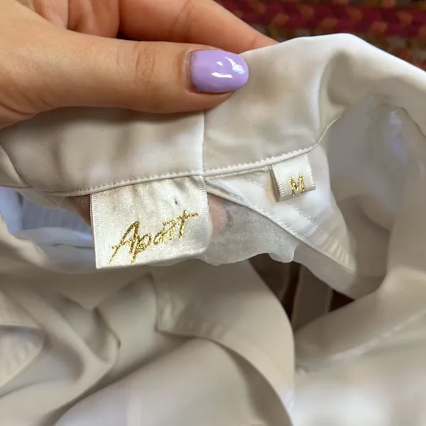 Vintage White Pearl Column Star Moon Button Up Short Sleebe Blouse - Image 5