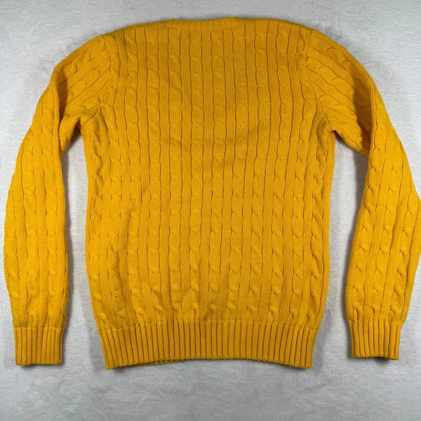 Ralph Lauren Sport Pony Logo Yellow Cable Knit V-Neck Cotton Sweater Sz‎ Large - Image 7