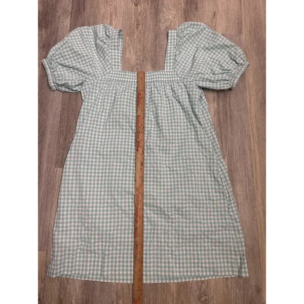 Vineyard Vines Performance Gingham Puff Sleeve Square Neck Dress Blue White S - Image 6