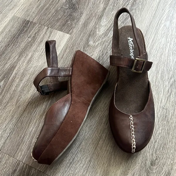 Antelope Brown Womens Boho Leather Platform Mary Jane Wedge Sandal 41 - Image 4