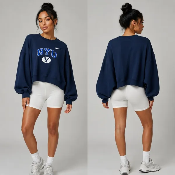 Nike Phoenix Fleece BYU Cougars Womens XL Oversized Cropped Crewneck Gameday - Image 2