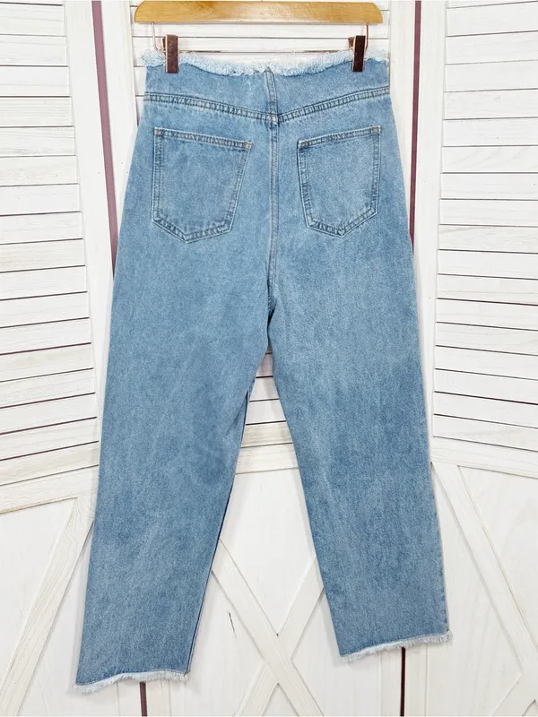 Vintage Y2k Lioness Lace Up Front Raw Edge Crop Jeans Blue Small‎ Straight High - Image 2