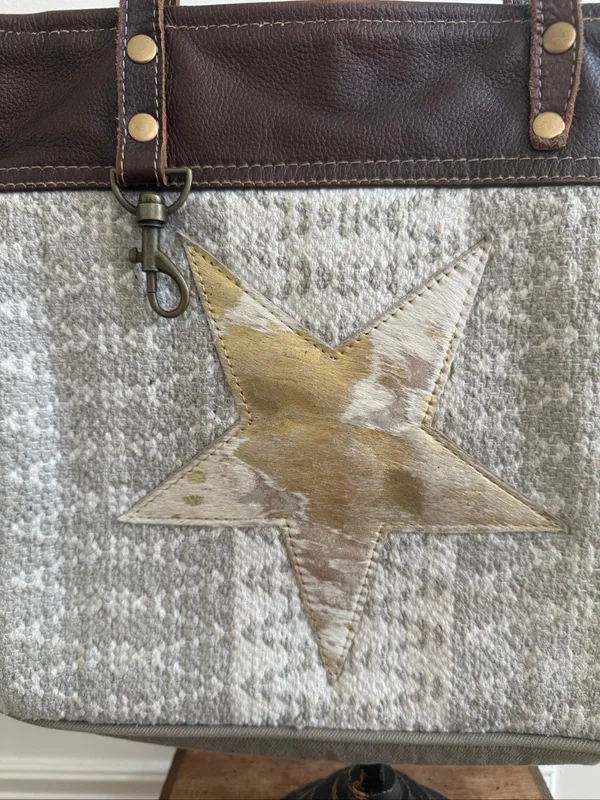 Myra Bag Edgy Star Canvas and Leather Tote Shoulder Bag - Image 2