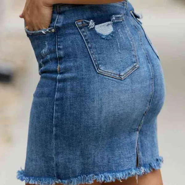 Risen Amelia Blue Denim Mini Skirt Frayed Hem Size 2x - Image 2