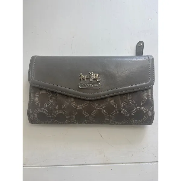 Vintage y2k Coach Grey Signature Jacquard Leather Trifold Wallet W/ checkbook - Image 2