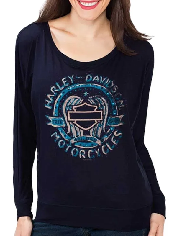 Harley Davidson Navy Blue Embellished Washington DC Long Sleeve Top Womans XL - Image 8