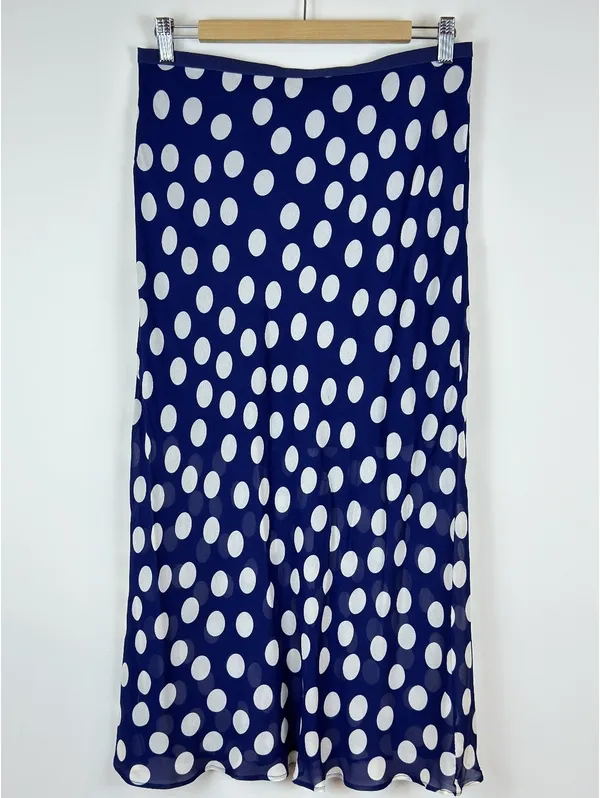 J.Crew New Gwyneth Midi Slip Skirt S Navy White Polka Dot Viscose Chiffon CI644 - Image 2