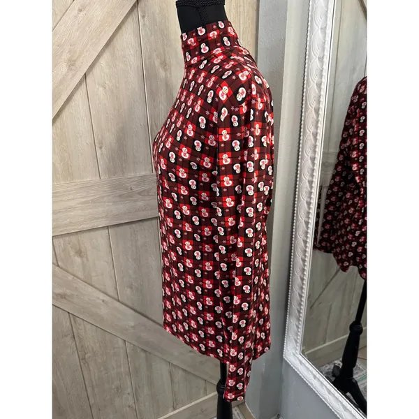 Holiday Snowman Buffalo Plaid Turtleneck Top Red Black Long Sleeve Christmas - Image 3