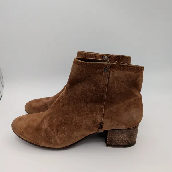 Trask Vivian‎ Brown Suede Leather Ankle Boots 9.5M Block Heel Side Zip 36-0946 - Image 2