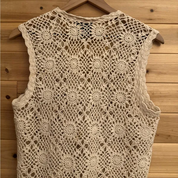 Vintage Chazzz Charles Ghailian Large Open Knit Crochet Button Front Vest Boho - Image 8