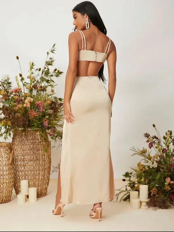 SheIn Cut Out Waist Split Thigh Satin Prom Dress - Image 2