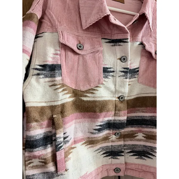 Umgee Pink Corduroy Cropped Flannel SW Jacket size Medium - Image 6