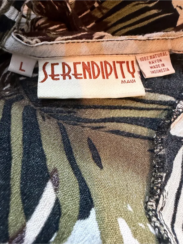 Serendipity Maui Tropical Maxi Dress Size L Rayon Palm Print Resort Boho - Image 8