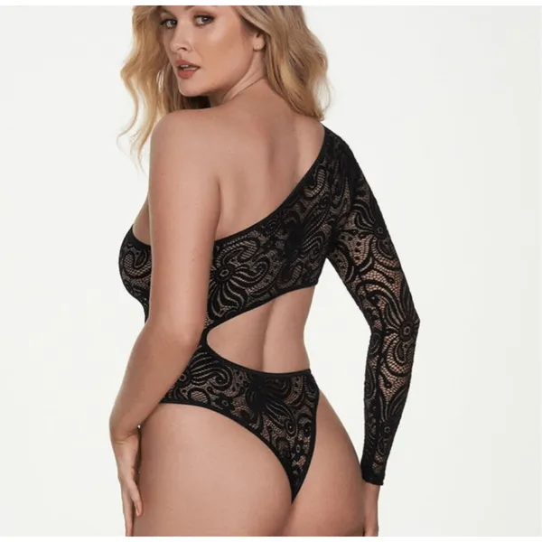 Fredericks Of Hollywood Black Lace One Shoulder Cutout Bodysuit Sz XL Kerry - Image 2