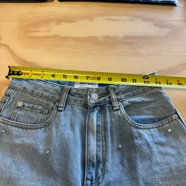 Showpo. Rhinestone High Waist Mom Denim‎ Jeans Medium Wash Sz 4 - Image 9