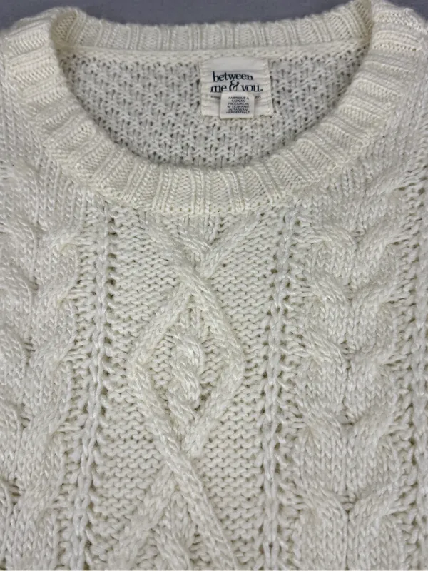 Between Me & You Ivory Cable Knit Fisherman Sweater Wool Blend Women’s XS - Image 2