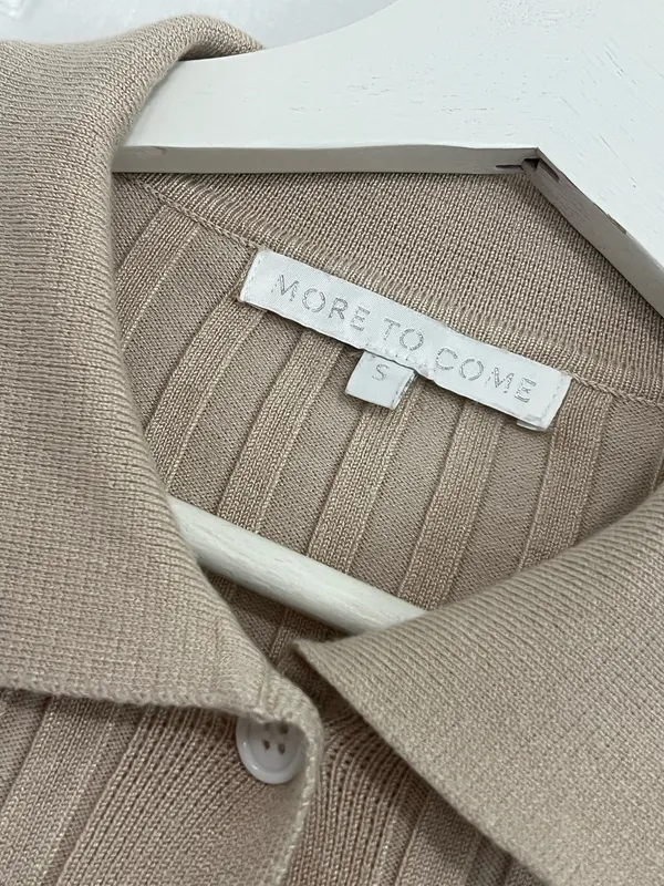 More To Come Ribbed Knit Collared Cardigan Top Beige Revolve Bell Sleeve S - Image 5
