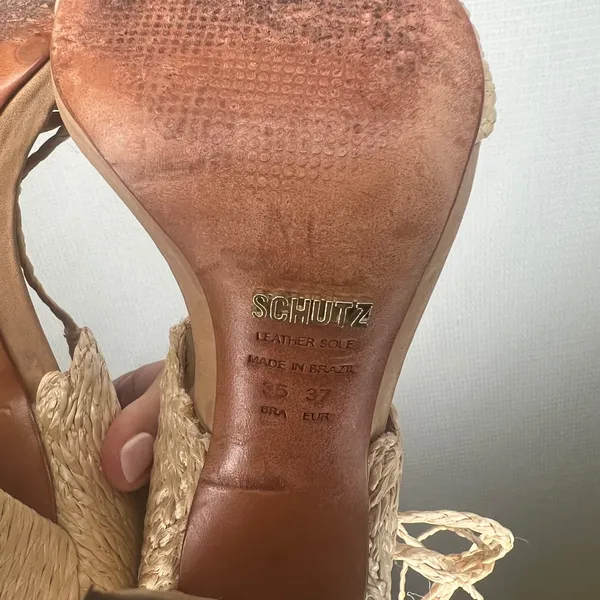 Schutz Natural Woven Raffia Lace Up Block Heel Sandals Tan Size 37 EU 7 US - Image 6