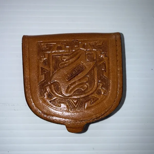 Vintage 3" Stamped/ Tooled Leather Mexican Coin Purse Wallet Brown - Image 2