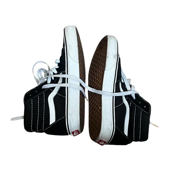 Vans Sk8-Hi High Top Skate Shoes Black White Lace Up Side Stripe Waffle - Image 5