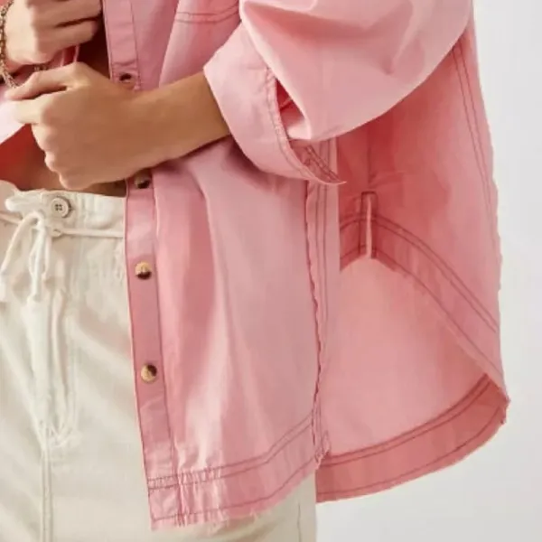 NWOT FREE PEOPLE Freya Poplin Tunic Button Down Blouse Pink - Image 6
