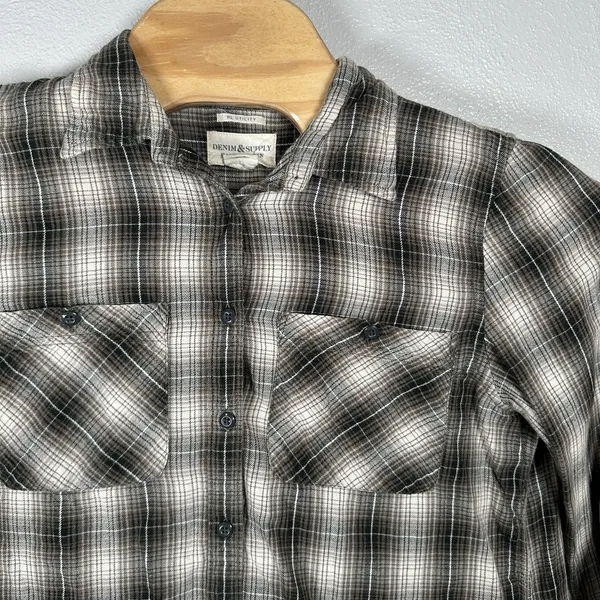 Denim & Supply Ralph Lauren Flannel Shirt Womens Large‎ Brown Plaid RL Utility - Image 2