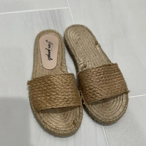Free People Tan Espadrille Slides with Woven Texture - Image 5