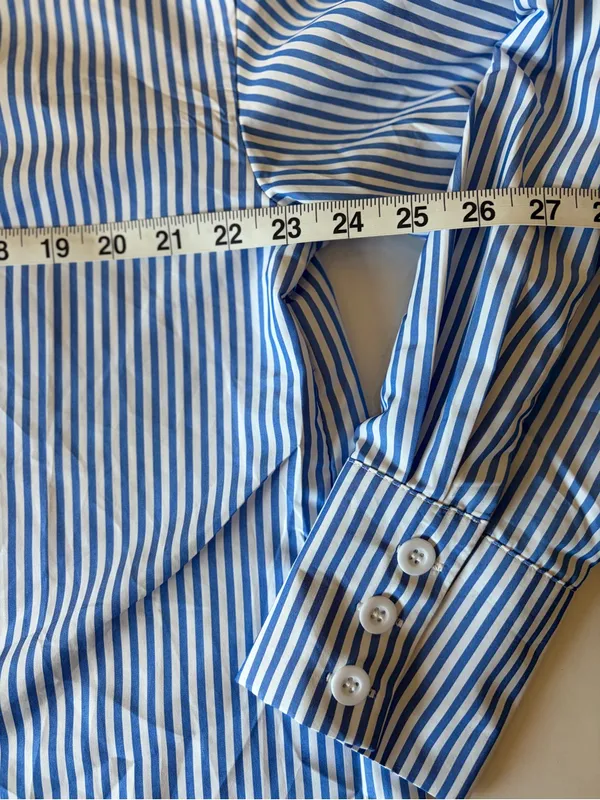Katch Me Blue White Stripe Large collared Button Up Boyfriend Shirt Oversized - Image 3