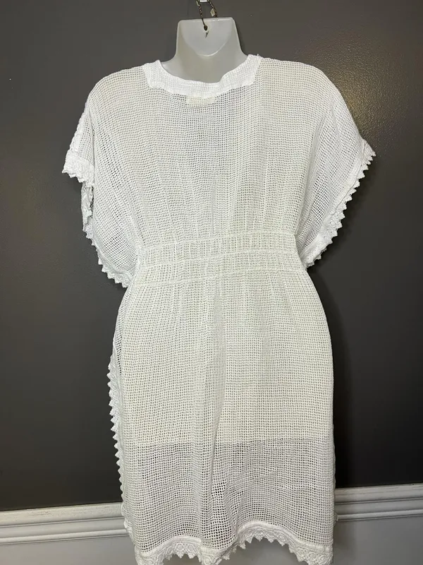 SeaSpice Cover Up Womens Medium White Crochet Mesh Lace Trim Beach Tunic Swim - Image 8