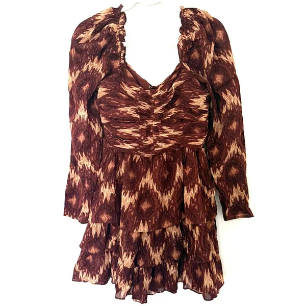 Revolve House of Harlow The Neck Ruffle Mini Dress Long Sleeve Rust Copper Sz M - Image 4
