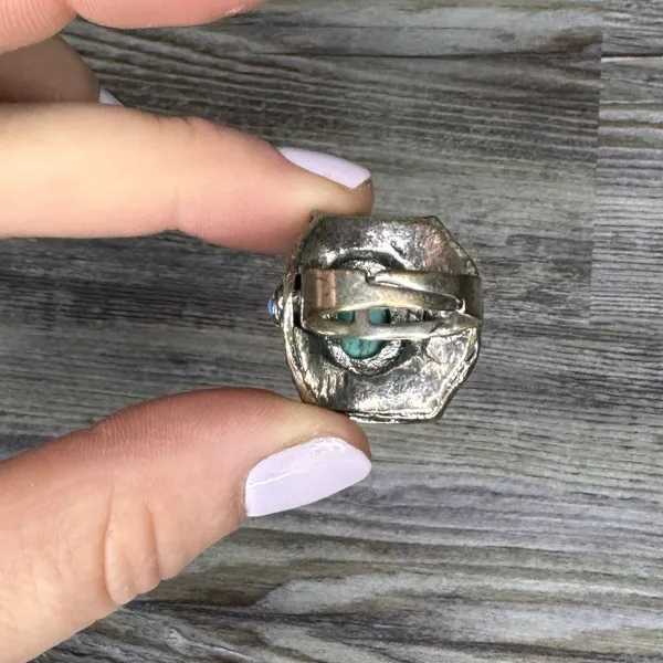 Turquoise Womens Adjustable Ring Bulky Western Blue Stones Silver One Size OS - Image 4