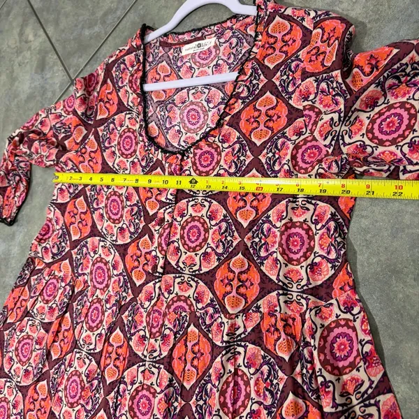 Natural Life Pink Red Floral Paisley Boho Tunic Dress Sz S Boho Cottagecore Cute - Image 7