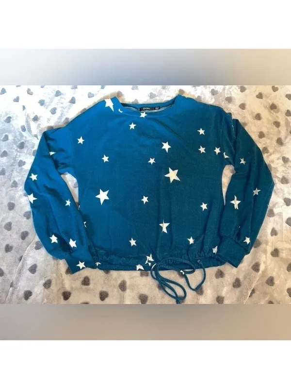 Cure Blue & White Star Print Tie-Front Top – Size Medium - Image 8
