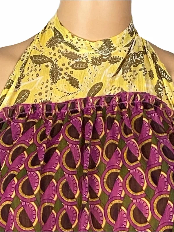 ZARA NWT Printed Flowy Halter Top Boho Metallic Layered Open Back Size XL - Image 3