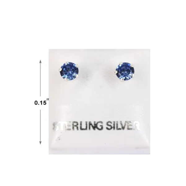 925 Sterling Silver Blue Round Earring Studs - Image 3