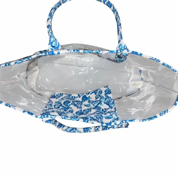 Lilly Pulitzer Oversized Clear Plastic PVC & Canvas Trim Tote Bag & Pouch - Image 5