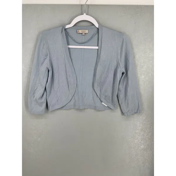 Hobbs London Womens Cardigan Cropped Open Front 3/4 Sleeve Light Blue Small - Image 2