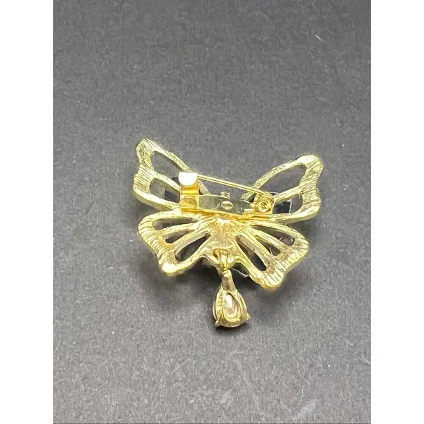 Blue Pink Glitter Resin Wings Gold Tone Rhinestone Butterfly Brooch - Image 7