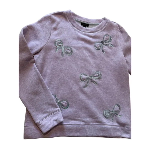 Talbots Lavender Sweatshirt with Silver Sequin Bows | Small - Image 3