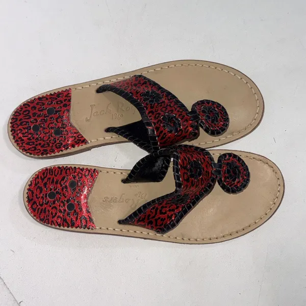 Jack Rogers Navajo Red Black Leopard Print Preppy Designer Hand Made‎ Sandals 7 - Image 3
