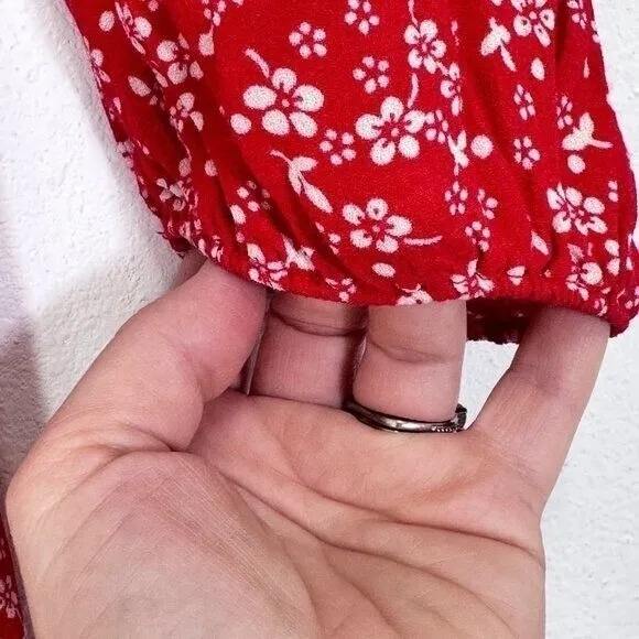 Reformation Red Puff Sleeve Mini Dress Bustier‎ Ditsy Floral Milkmaid Party Date - Image 6