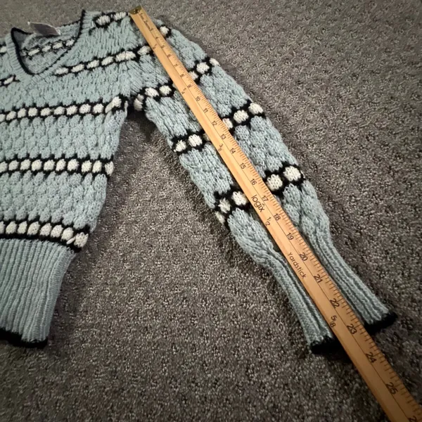 Western Connection‎ Sweater Womens Medium Blue Vintage 80s Popcorn Knit V-Neck - Image 8