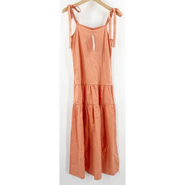 TOPSHOP Dress Size 2 Tiered Poplin Midi Peach Orange Casual Summer Ties NWT - Image 2