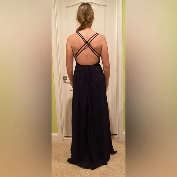 Lulus Navy Deep V Formal Dress - Image 2